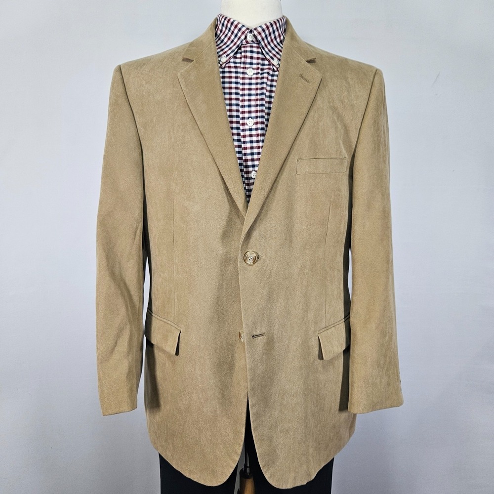 Andrew Fezza Men's Sport Coat Blazer‎ Two Button Beige Suede Polyester 44R